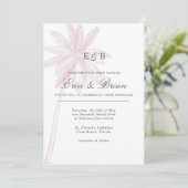 Palm Tree Hochzeit Einladung Rosa Rosa Vintag (Stehend Vorderseite)