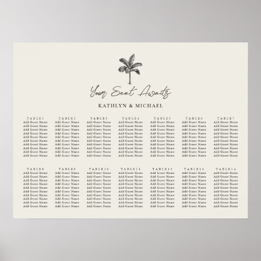 Palm Tree Hochzeit in Urlaubsort 14 Tischsitze Poster (Vorne)