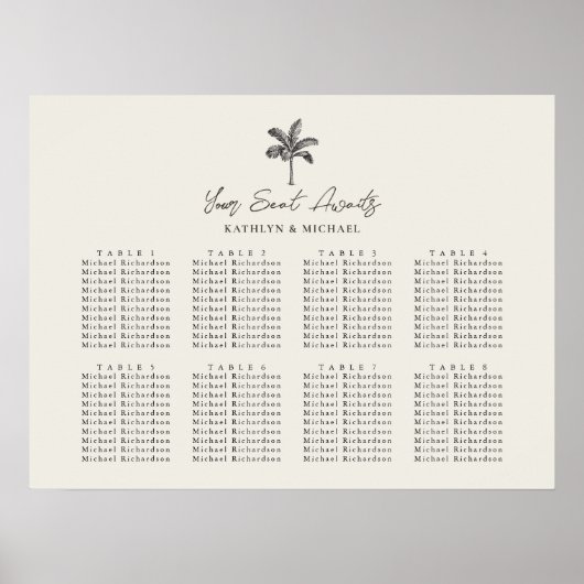 Palm Tree Hochzeit in Urlaubsort 8 Tischsitze Poster (Vorne)