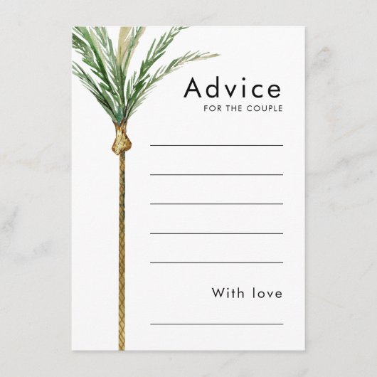 Palm Tree Hochzeit in Urlaubsort Advice Card Hinweiskarte (Vorderseite)
