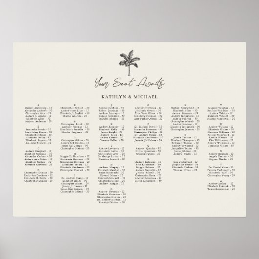 Palm Tree Hochzeit in Urlaubsort Alphabetische Sit Poster (Vorne)
