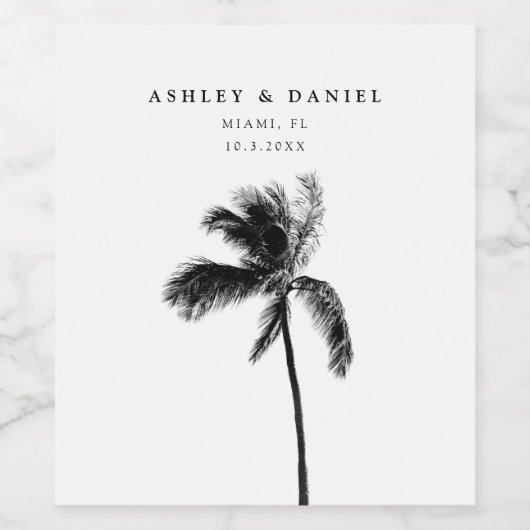 Palm Tree Hochzeit in Urlaubsort Beach Weinetikett (Einzelnes Label)