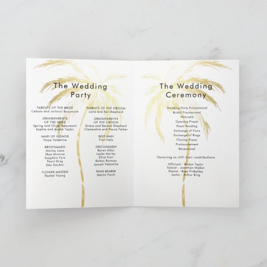 Palm Tree Hochzeit in Urlaubsort Faltprogramm Programm (Innenseite)