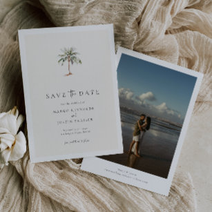 Palm Tree Hochzeit in Urlaubsort Foto Save the Dat Einladung