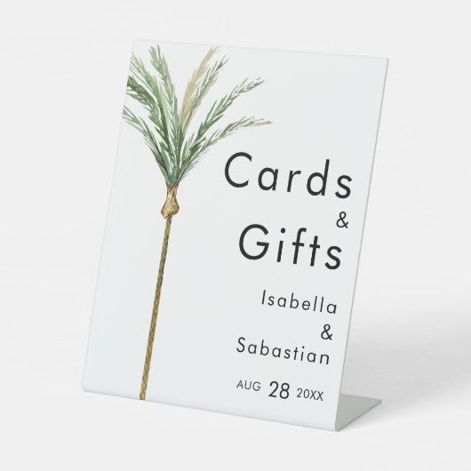 Palm Tree Hochzeit in Urlaubsort Karten und Gesche Sockelschild (Vorderseite)
