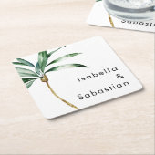 Palm Tree Hochzeit in Urlaubsort Rechteckiger Pappuntersetzer (angewinkelt)