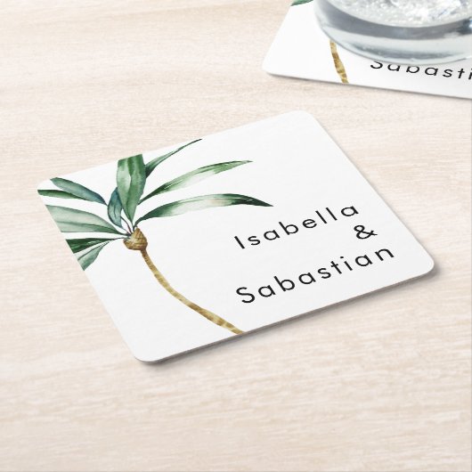 Palm Tree Hochzeit in Urlaubsort Rechteckiger Pappuntersetzer (angewinkelt)