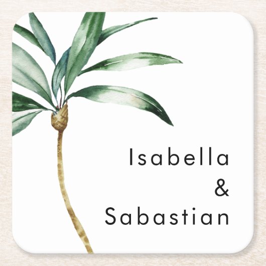 Palm Tree Hochzeit in Urlaubsort Rechteckiger Pappuntersetzer (Vorderseite)