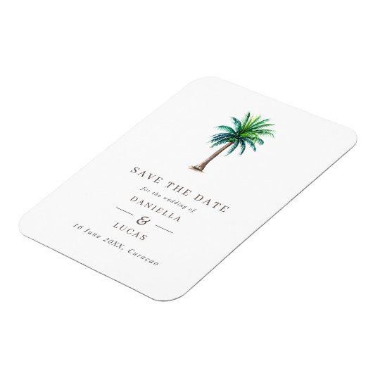 Palm Tree Hochzeit in Urlaubsort Save the Date Magnet (Linke Seite)