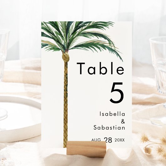 Palm Tree Hochzeit in Urlaubsort Tischnummer Card