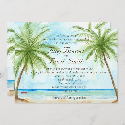 Palm Tree Hochzeitseinladung Einladung (Vorne/Hinten)