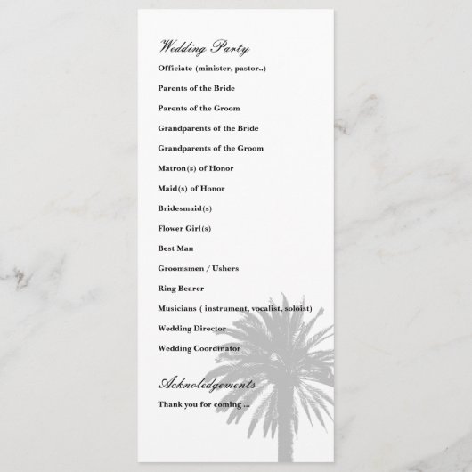 Palm Tree Hochzeitsprogramm Vorlage (Rückseite)