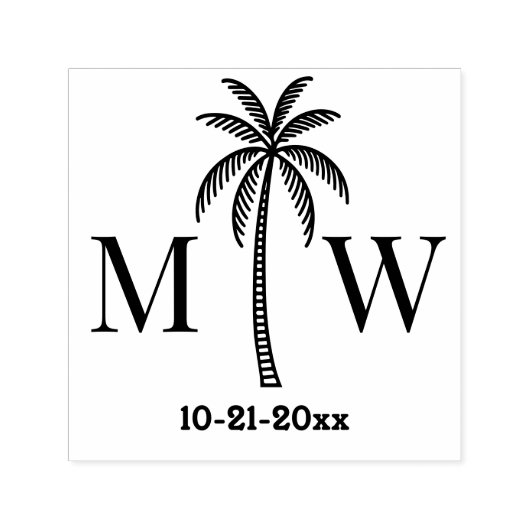 Palm Tree Initial Couple Wedding Monogram Date #5 Permastempel (Design)