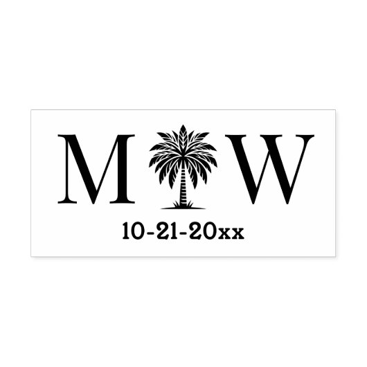 Palm Tree Initial Couple Wedding Monogram Date #6 Permastempel (Design)