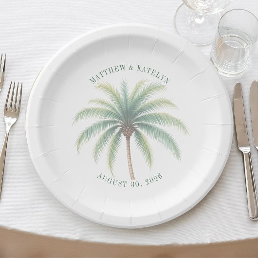 Palm Tree Island Destination Green Wedding Pappteller