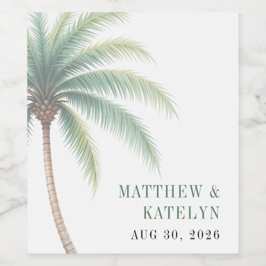 Palm Tree Island Destination Green Wedding Weinetikett (Einzelnes Label)