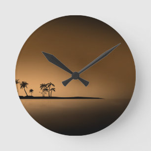 Palm-tree-island-sunset1432 GOLDEN PALM ISLAND SUN Runde Wanduhr