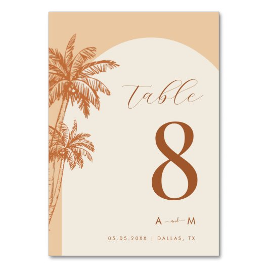 Palm Tree Ivory Classic Monogram Beach Wedding Tischnummer (Vorderseite)