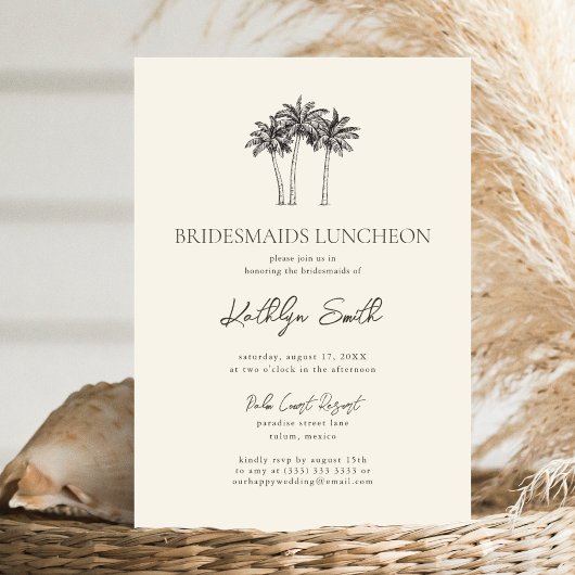 Palm Tree Ivory Minimalistisch Bridesmaids Luncheo Einladung