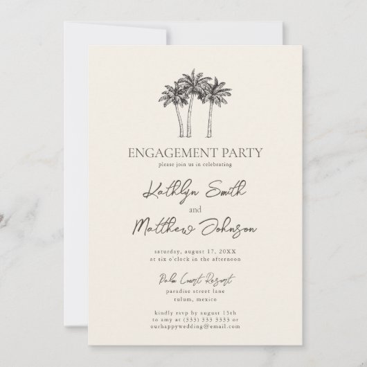 Palm Tree Ivory Minimalistische Engagement Party Einladung (Vorderseite)