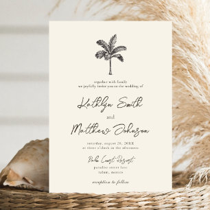 Palm Tree Ivory Minimalistische Hochzeit in Urlaub Einladung