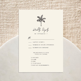 Palm Tree Ivory Minimalistische Hochzeit in Urlaub RSVP Karte