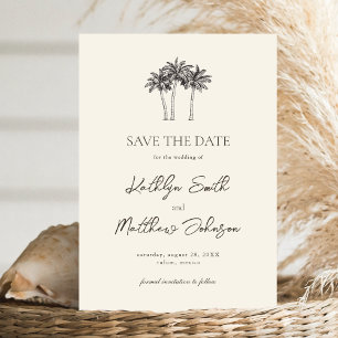 Palm Tree Ivory Minimalistische Hochzeit in Urlaub Save The Date