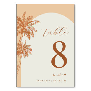 Palm Tree Ivory Monogram Beach Wedding Tischnummer