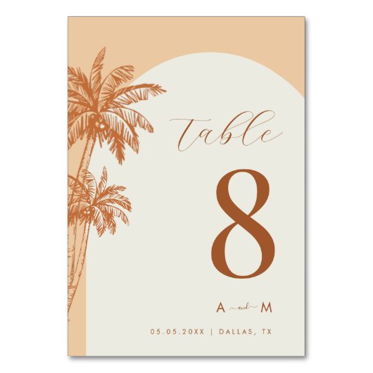 Palm Tree Ivory Monogram Beach Wedding Tischnummer (Vorderseite)