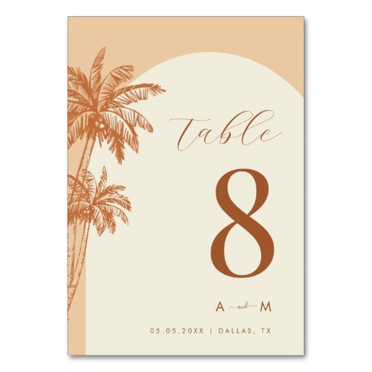 Palm Tree Ivory White Monogram Beach Wedding Tischnummer (Rückseite)