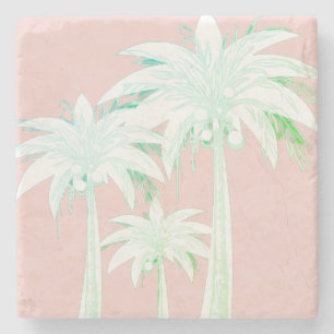 Palm Tree Koralle Rosa Sommer Grün Tropisch Steinuntersetzer