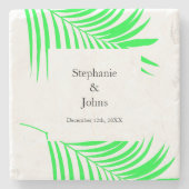Palm Tree Leaf Green Blätter Elegante Hochzeit Steinuntersetzer (Vorderseite)