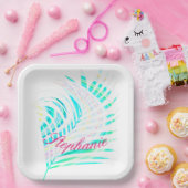 Palm Tree Leaf Muster Tropical Multicolor Name Pappteller (Party)