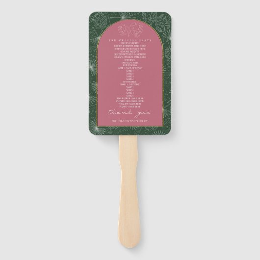 Palm Tree Leaf Pink & Green Wedding Programm Fächer (Rückseite)