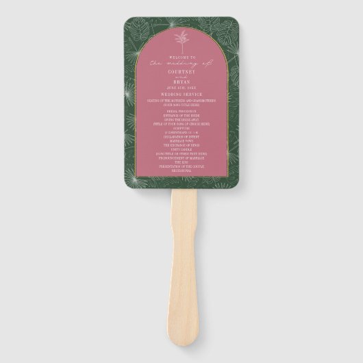 Palm Tree Leaf Pink & Green Wedding Programm Fächer (Vorderseite)