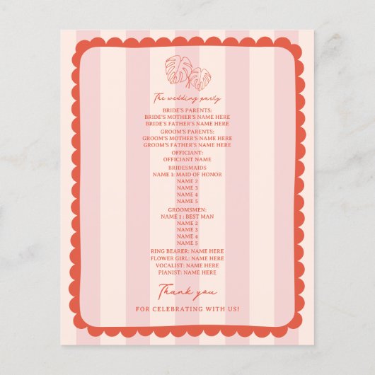 Palm Tree Leaf Pink Stripe Wedding (Rückseite)