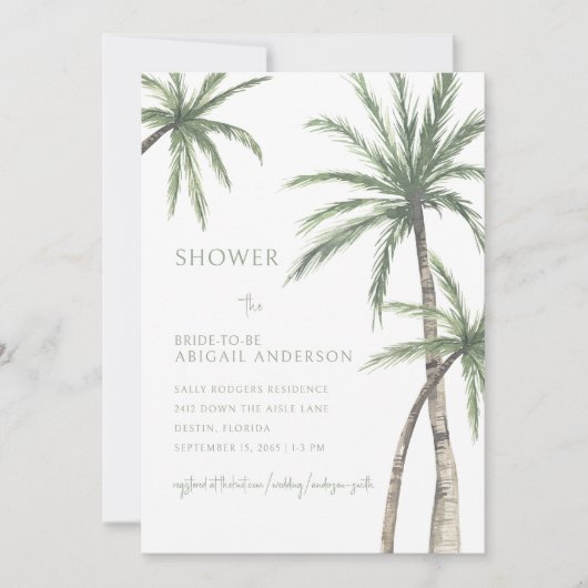 Palm Tree Light Sage Green Brautparty Einladung (Vorderseite)