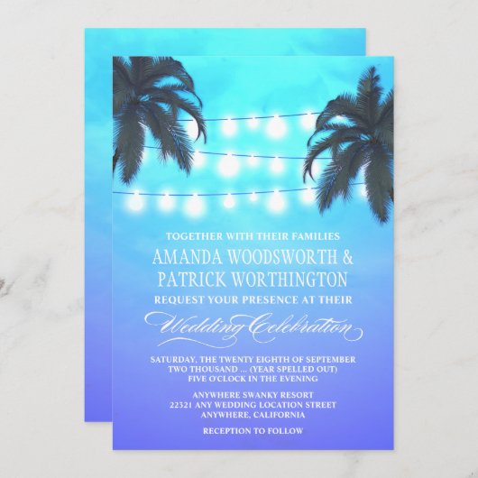 Palm Tree Lights Wasserfarbene Einladung zur Hochz (Vorne/Hinten)
