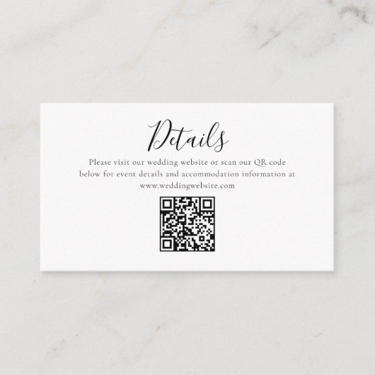 Palm Tree Minimale Skriptdetails QR Code Hochzeit Begleitkarte (Vorderseite)