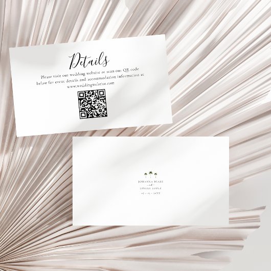 Palm Tree Minimale Skriptdetails QR Code Hochzeit Begleitkarte