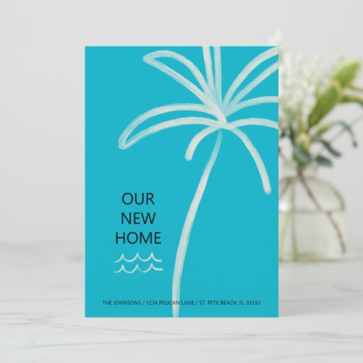 Palm Tree Minimalistisch Aqua New Zuhause Moving Ankündigung (Stehend Vorderseite)