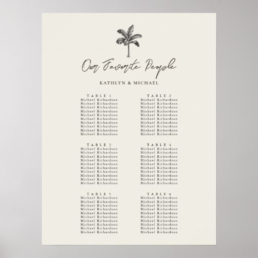 Palm Tree Minimalistisch Hochzeit 6 Tischsitze Dia Poster (Vorne)
