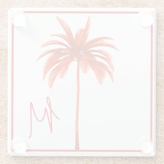 Palm Tree Modern Red Frame Tropical Monogram Glasuntersetzer (Rückseite)