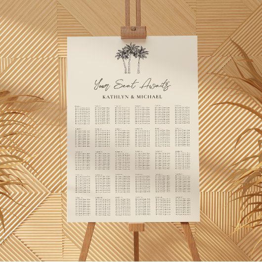 Palm Tree Modern Wedding 30 Table Seating Chart Poster