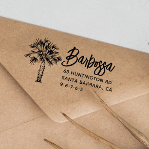 Palm Tree Moderne Script Familienname Rücksendeadr Permastempel