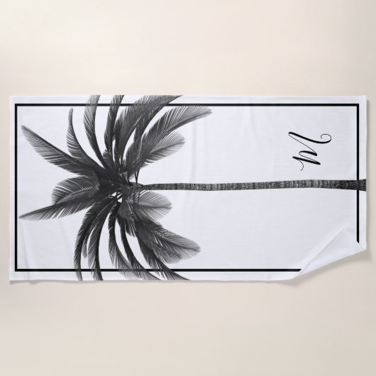 Palm Tree Modernes Schwarz-weißes Personal Strandtuch (Vorderseite)