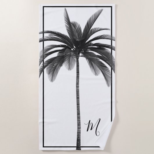 Palm Tree Modernes Schwarz-weißes Personal Strandtuch (Vorderseite)