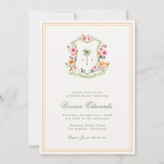 Palm Tree Monogram Tropical Beach Brautparty Einladung (Vorderseite)