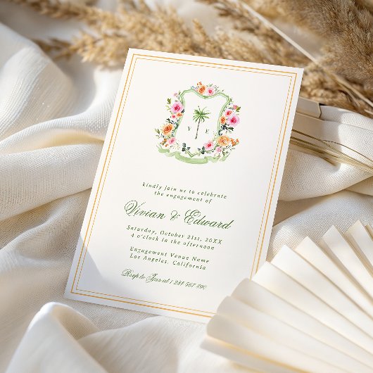 Palm Tree Monogram Tropical Beach Engagement Party Einladung