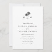 Palm Tree Monogram Tropische Hochzeit in Urlaubsor Einladung (Vorderseite)